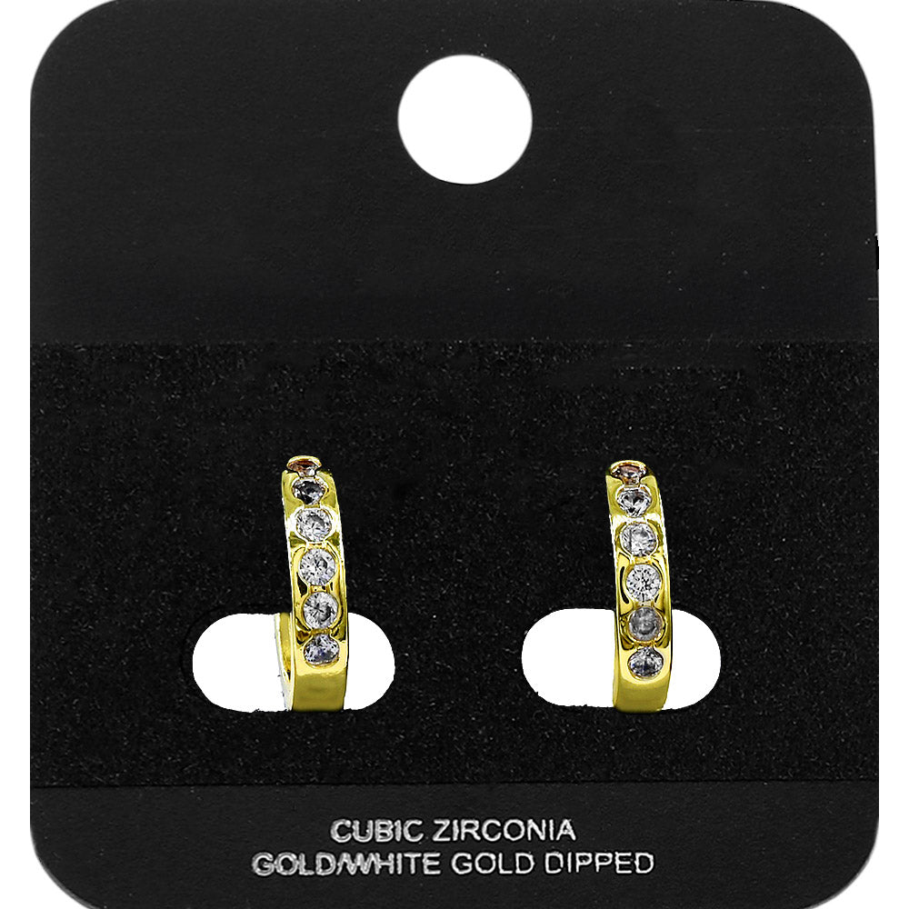 Madeline Love Gold Gold Dipped Round CZ Channer Mini Open Hoop Earrings - Jewelry