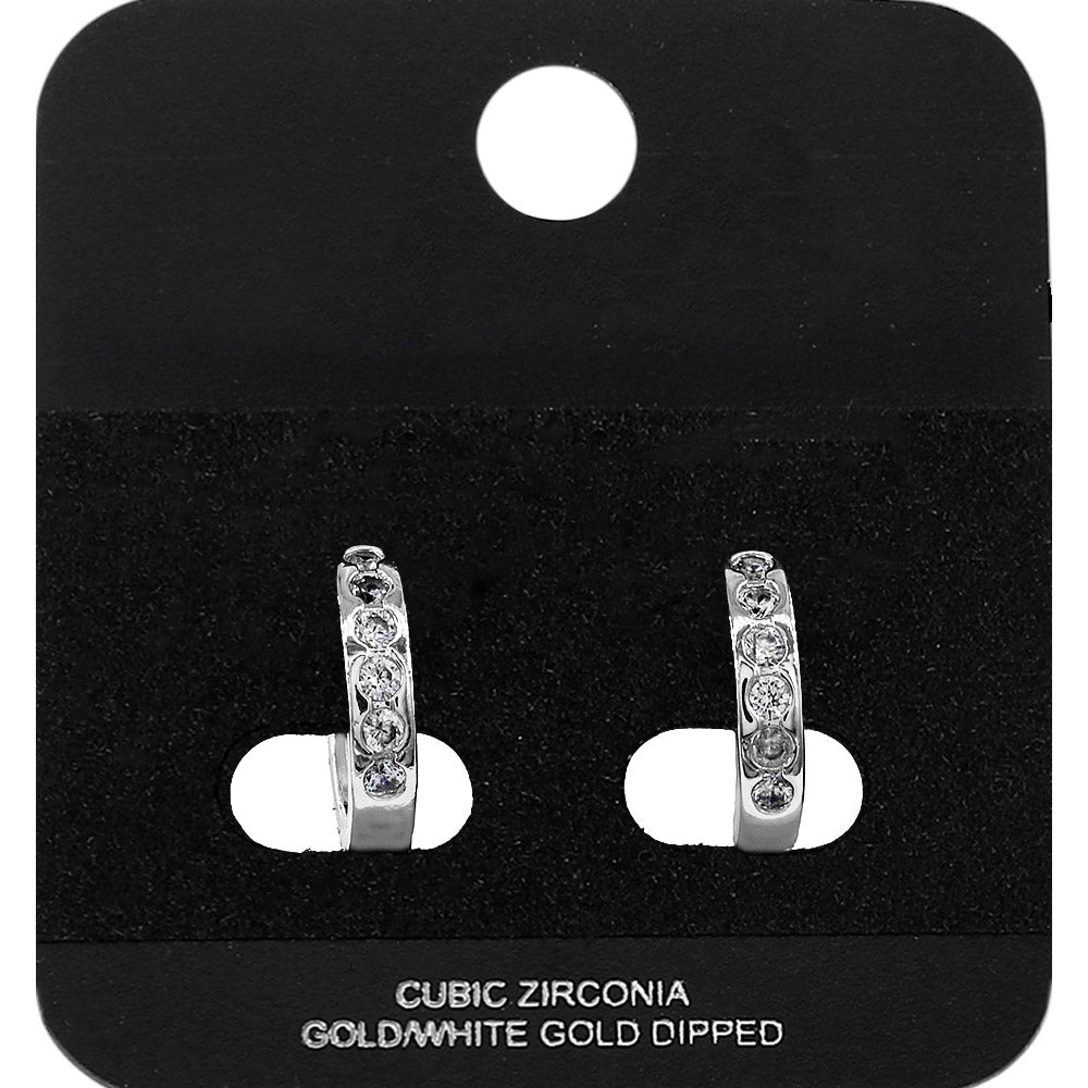 Madeline Love Rhodium White Gold Dipped Round CZ Channer Mini Open Hoop Earrings - Hair Accessories
