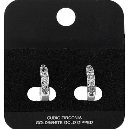 Madeline Love Rhodium White Gold Dipped Round CZ Channer Mini Open Hoop Earrings - Hair Accessories
