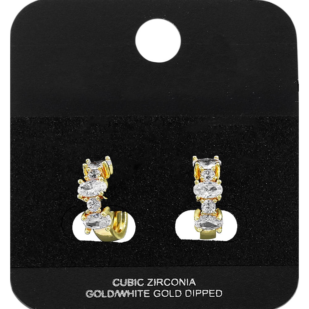 Madeline Love Gold Gold Dipped Oval Round CZ Cluster Around Mini Open Hoop Earrings - Jewelry