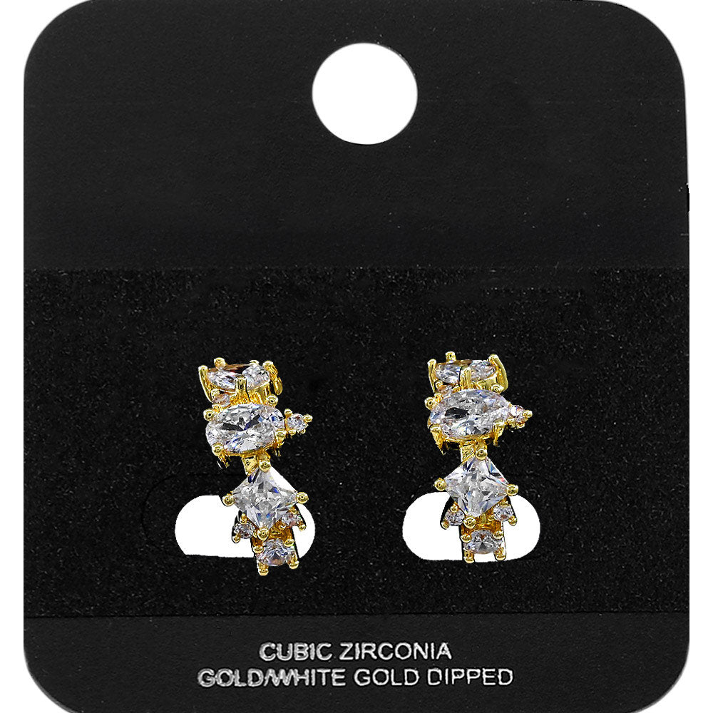 Madeline Love Gold Gold Dipped Multi Shape CZ Cluster Around Mini Open Hoop Earrings - Jewelry