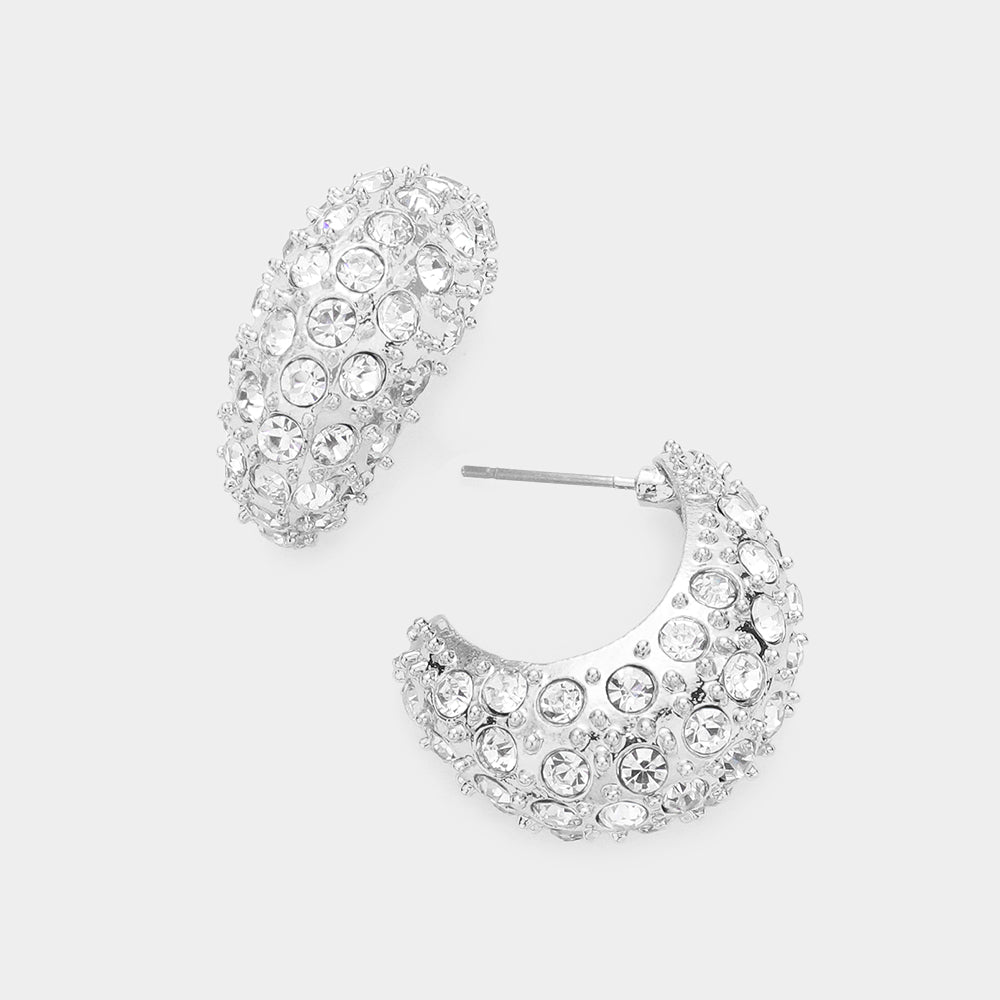 Madeline Love Rhodium Rhinestone Embellished Hoop Earrings