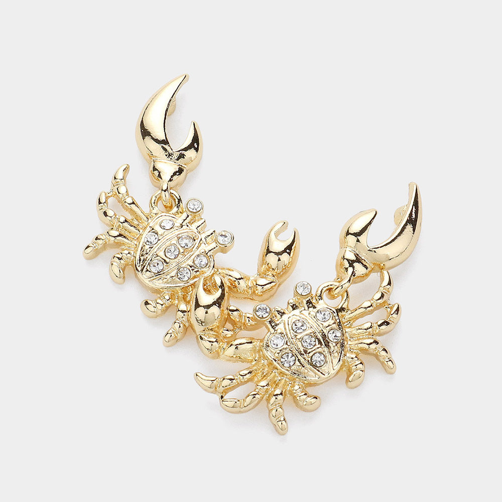 Madeline Love Gold Stone Paved Metal Crab Dangle Earrings - Jewelry