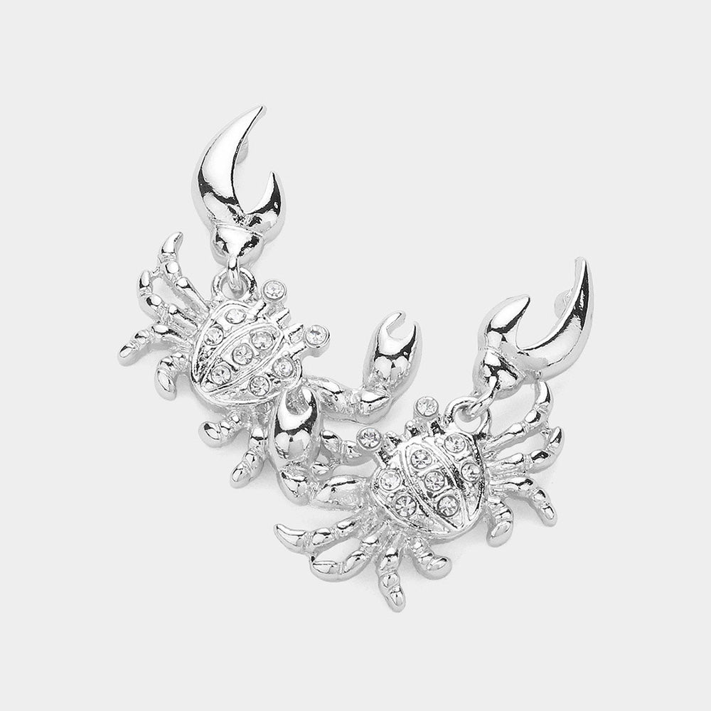 Madeline Love Rhodium Stone Paved Metal Crab Dangle Earrings - Jewelry