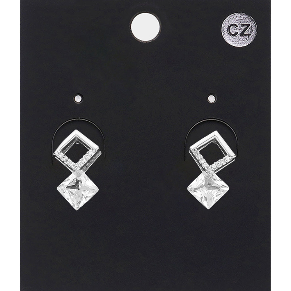 Madeline Love Clear, Rhodium CZ Stone Abstract Earrings - Jewelry