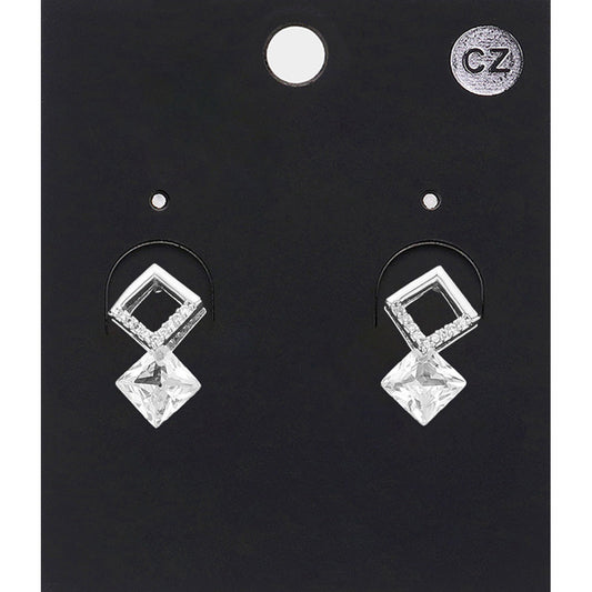 Madeline Love Clear, Rhodium CZ Stone Abstract Earrings - Jewelry