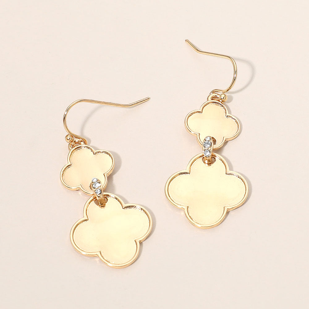 Madeline Love Gold Rhinestone Pave Bar Link Quatrefoil Metal Plate Link Drop Earrings - Jewelry