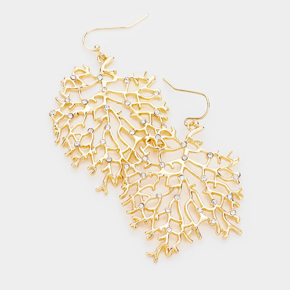 Madeline Love Gold Rhinestone Metal Leaf Earrings