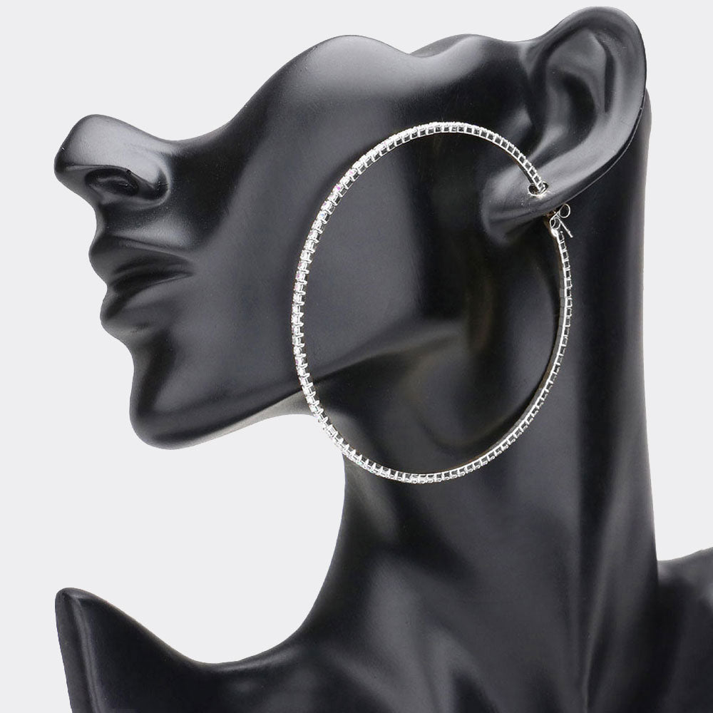 Madeline Love AB, Rhodium Rhinestone Embellished Hoop Earrings