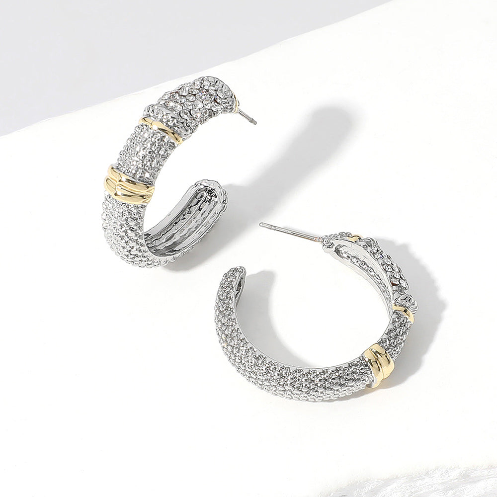 Madeline Love Two Tone 14K Gold Plated Two Tone CZ Pave Hoop Earrings