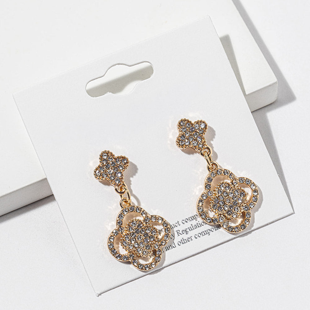 Madeline Love Clear, Gold Crystal Quatrefoil Drop Earrings
