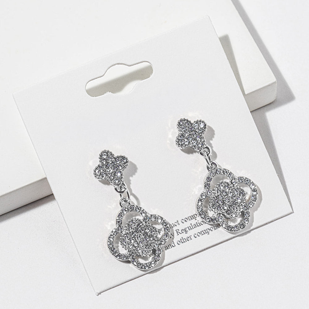 Madeline Love Clear, Rhodium Crystal Quatrefoil Drop Earrings