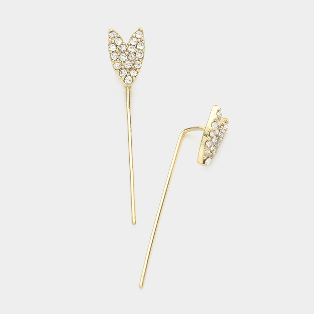 Madeline Love Clear, Gold Crystal Pave Metal Ear Pin Earrings - Jewelry