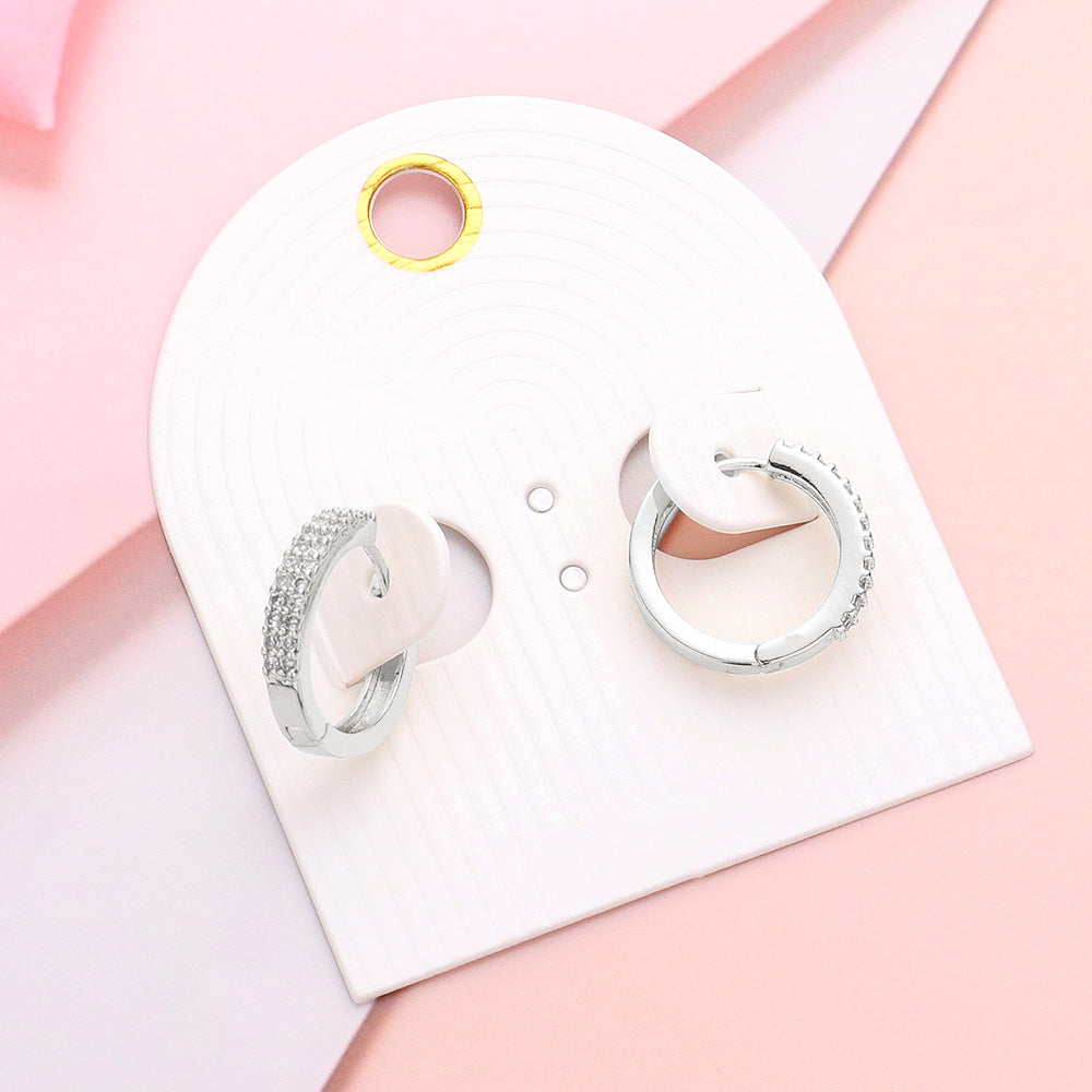 Madeline Love Silver Stone Paved Mini Huggie Hoop Earrings