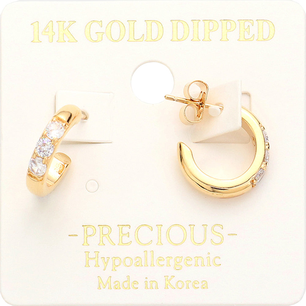 Madeline Love Gold 14K Gold Dipped Hypoallergenic Triple Stone Pointed Metal Hoop Earrings - Hair Accessories