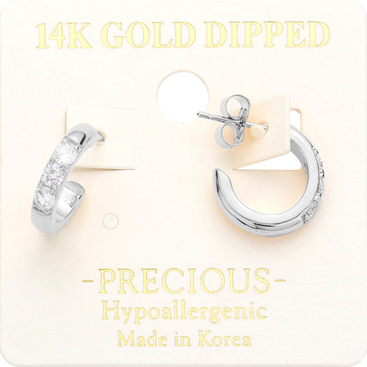 Madeline Love Rhodium 14K White Gold Dipped Hypoallergenic Triple Stone Pointed Metal Hoop Earrings - Hair Accessories
