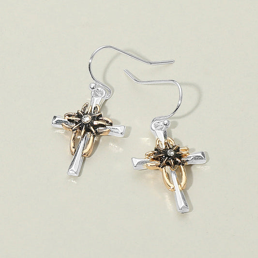 Madeline Love Clear, Two Tone Stone Accent Two Tone Cross Dangle Earrings - Hair Accessories