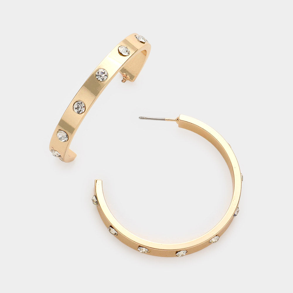 Madeline Love Gold Stone Embellished Metal Hoop Earrings - Hair Accessories