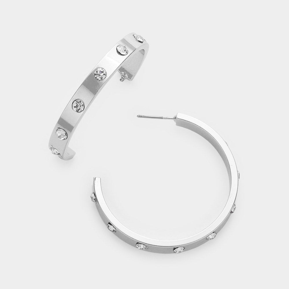 Madeline Love Rhodium Stone Embellished Metal Hoop Earrings - Hair Accessories