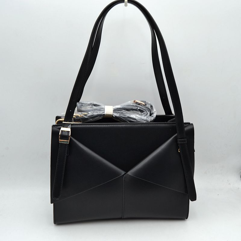 Geometric Envelope Flap Multi-Compartment Tote Bag with Long Shoulder Straps - Black - Tote Bag