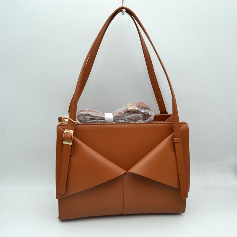 Geometric Envelope Flap Multi-Compartment Tote Bag with Long Shoulder Straps - Brown - Tote Bag