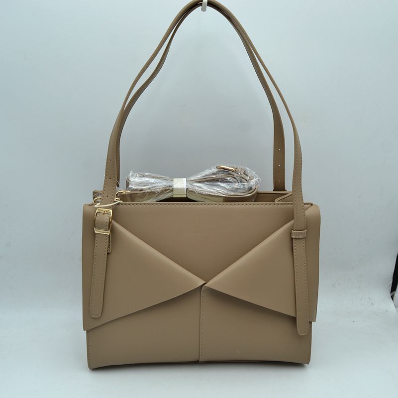 Geometric Envelope Flap Multi-Compartment Tote Bag with Long Shoulder Straps - Taupe - Tote Bag