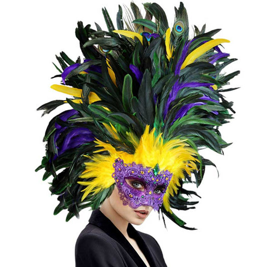 Mardi Gras Masquerade Venetian Feather Mask, Elevate your Mardi Gras or masquerade costume with our stylish Venetian Feather Mask. Gracefully adorned with intricate details and soft feathers, this mask adds an air of elegance and mystery to any outfit. Perfect for themed parties or festive events to make a statement