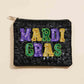 Mardi Gras Message Sequin Seed Beaded Mini Pouch Bag is the perfect accessory for any festive event. Adorned with vibrant sequins and beads, it adds sparkle and fun to any outfit. The mini pouch design makes it convenient for carrying essentials on the go. Celebrate in style with this must-have bag. 