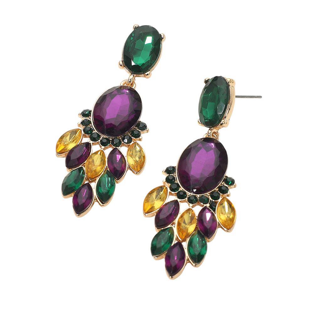 Gold Elegant statement drop earrings designed with a layered arrangement of faceted stones that create depth, movement, and visual impact. Perfect for elevating evening wear, special occasions, and formal styling, these earrings deliver bold sophistication and standout appeal for boutique collections.