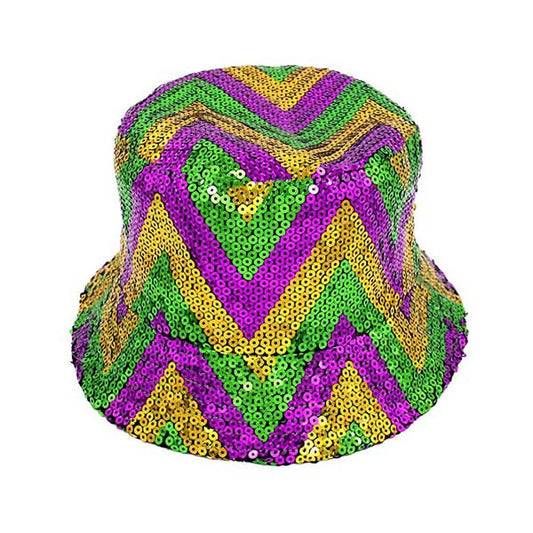 Mardi Gras Sequin Reversible Bucket Hat. Stay stylish and festive with our Mardi Gras Sequin Made with high-quality sequins, this hat adds a touch of sparkle to your outfit. Plus, it's reversible so you can switch up your look effortlessly. Perfect for parades, festivals, and parties.