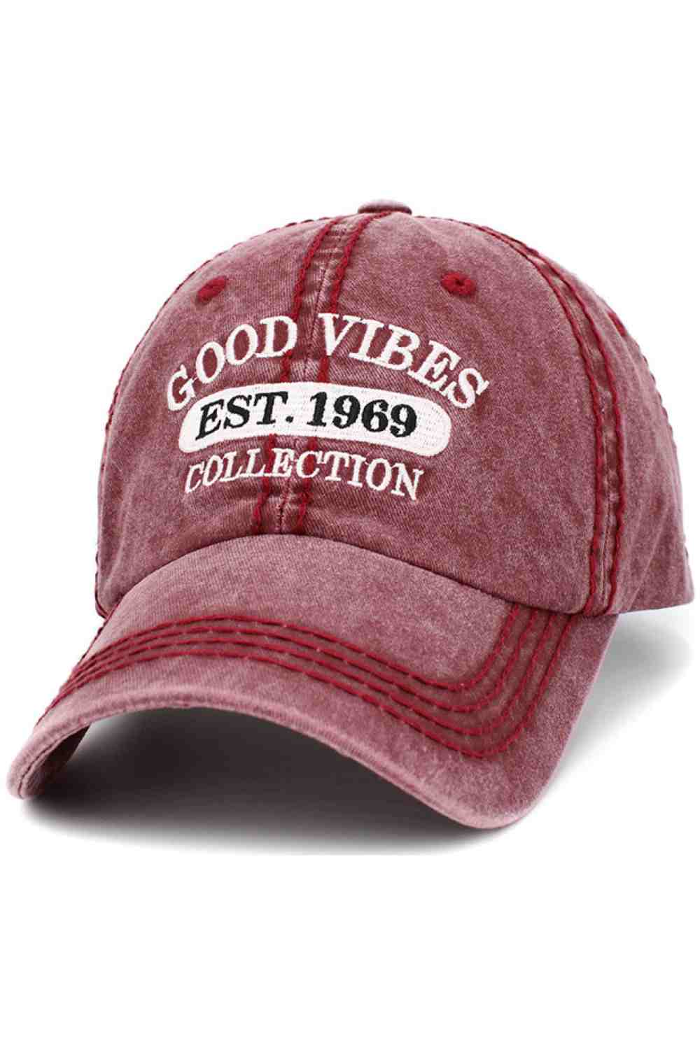 Spread positivity with the Good Vibes Washed Vintage Baseball Cap, featuring a classic distressed look and embroidered Good Vibes message. Comfortable and adjustable, this casual cap adds a cheerful touch to everyday outfits, errands, or weekend adventures