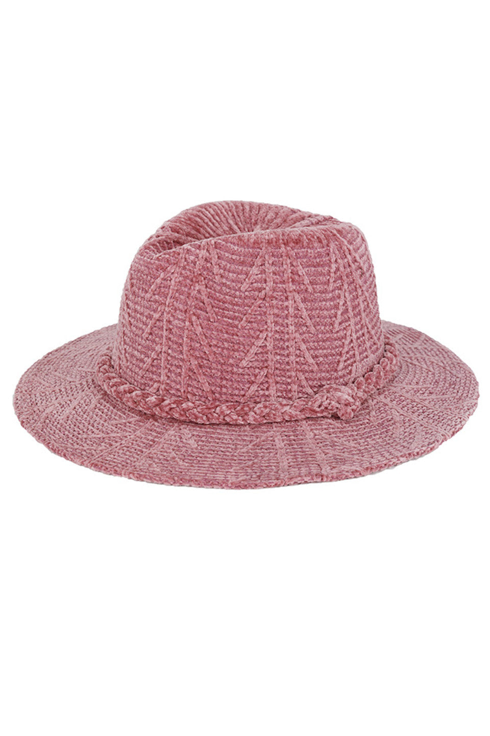 Mauve Chenille Pattern and Braided Band Winter Fedora combines thermal efficiency with sophisticated design. The textured chenille fabric provides exceptional warmth retention while maintaining breathability. The precision-crafted braided band creates visual interest and structural integrity. Designed with a classic silhouette that complements diverse facial structures, this fedora offers optimal protection against winter elements while elevating your seasonal wardrobe with architectural elegance. 