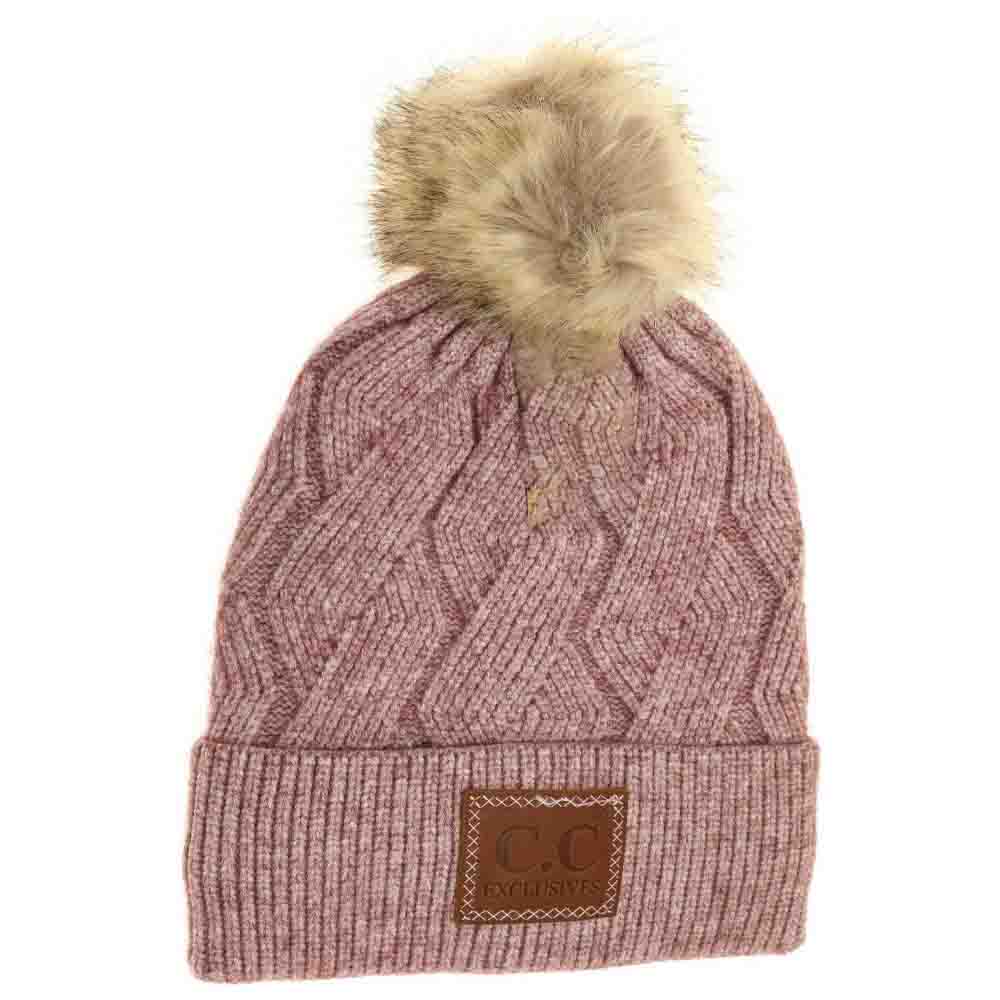 Mauve Geometric Knit Faux Fur Pom Beanie combines expert craftsmanship with functional design. Featuring a detailed geometric knit pattern, this beanie provides both insulation and refined visual appeal. The plush faux fur pom adds a sophisticated accent while enhancing warmth, making it an ideal accessory for cold weather. Durable and comfortable, it seamlessly blends style and practicality for discerning wearers. 