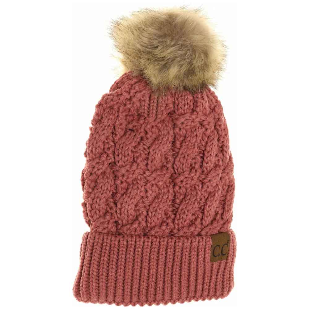 Mauve Ribbed Cable Knit Fur Pom Beanie combines classic cable knit craftsmanship with a contemporary ribbed texture for enhanced flexibility and fit. Crafted to provide warmth without compromising breathability, this beanie features a soft fur pompom for a stylish accent. Its structured design ensures lasting comfort, making it an ideal accessory for cold weather while maintaining a polished, sophisticated look. 