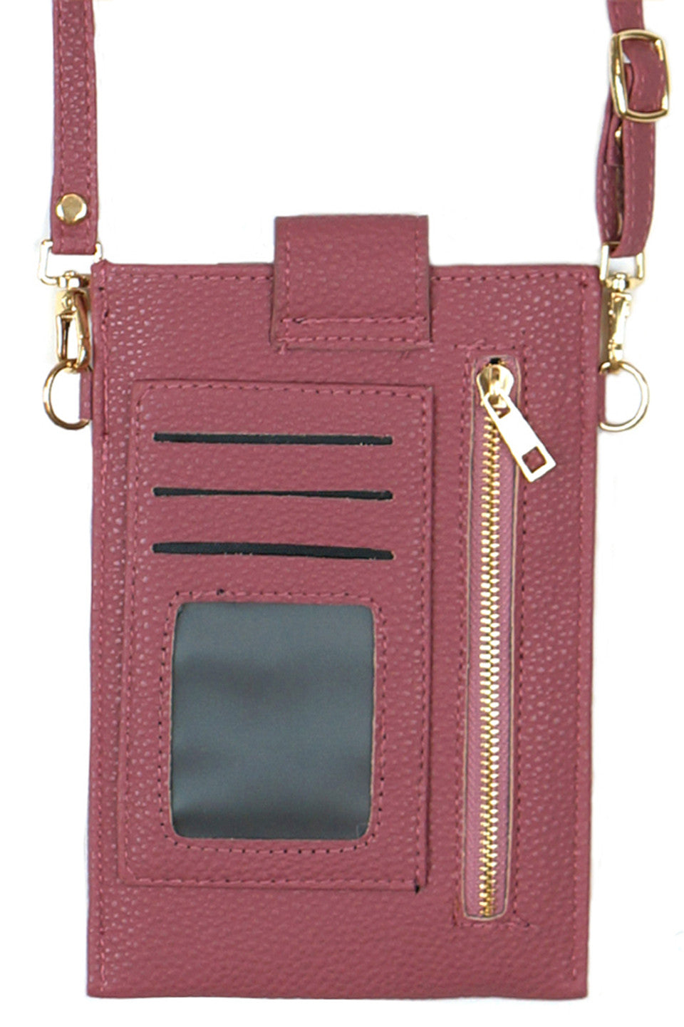 Solid Cellphone Crossbody With Clear Window features a clear window that allows easy access to your phone’s screen without removing it from the case. Designed for convenience and security, it keeps your device visible and protected while you’re on the move. The crossbody strap offers hands-free comfort, making it ideal for travel, errands, or daily use. Durable materials ensure long-lasting wear, combining functionality with a sleek, minimalist design. 