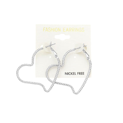 Metal Heart Hoop Earrings - Rhodium - Earrings