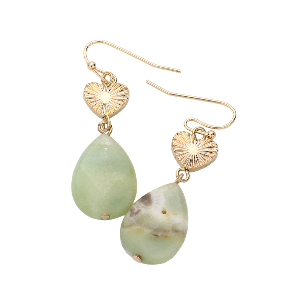 Metal Heart Teardrop Natural Stone Link Dangle Earrings feature a unique design that combines metal and natural stone elements. The teardrop shape adds a touch of elegance while the natural stone offers a hint of nature. Perfect for adding a touch of style to any outfit. 