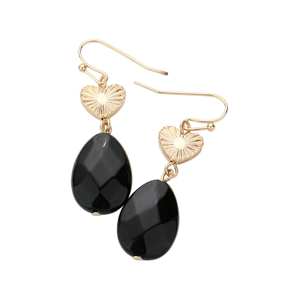 Metal Heart Teardrop Natural Stone Link Dangle Earrings feature a unique design that combines metal and natural stone elements. The teardrop shape adds a touch of elegance while the natural stone offers a hint of nature. Perfect for adding a touch of style to any outfit. 