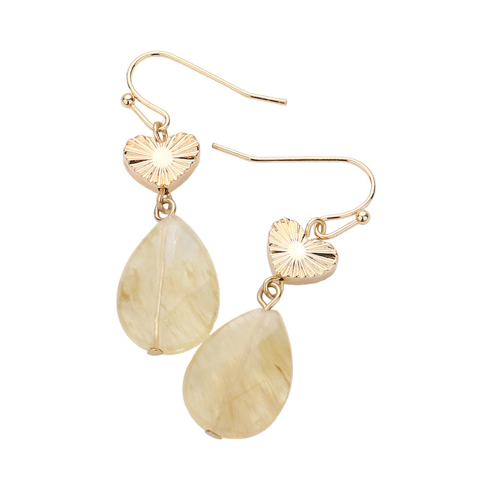 Metal Heart Teardrop Natural Stone Link Dangle Earrings feature a unique design that combines metal and natural stone elements. The teardrop shape adds a touch of elegance while the natural stone offers a hint of nature. Perfect for adding a touch of style to any outfit. 