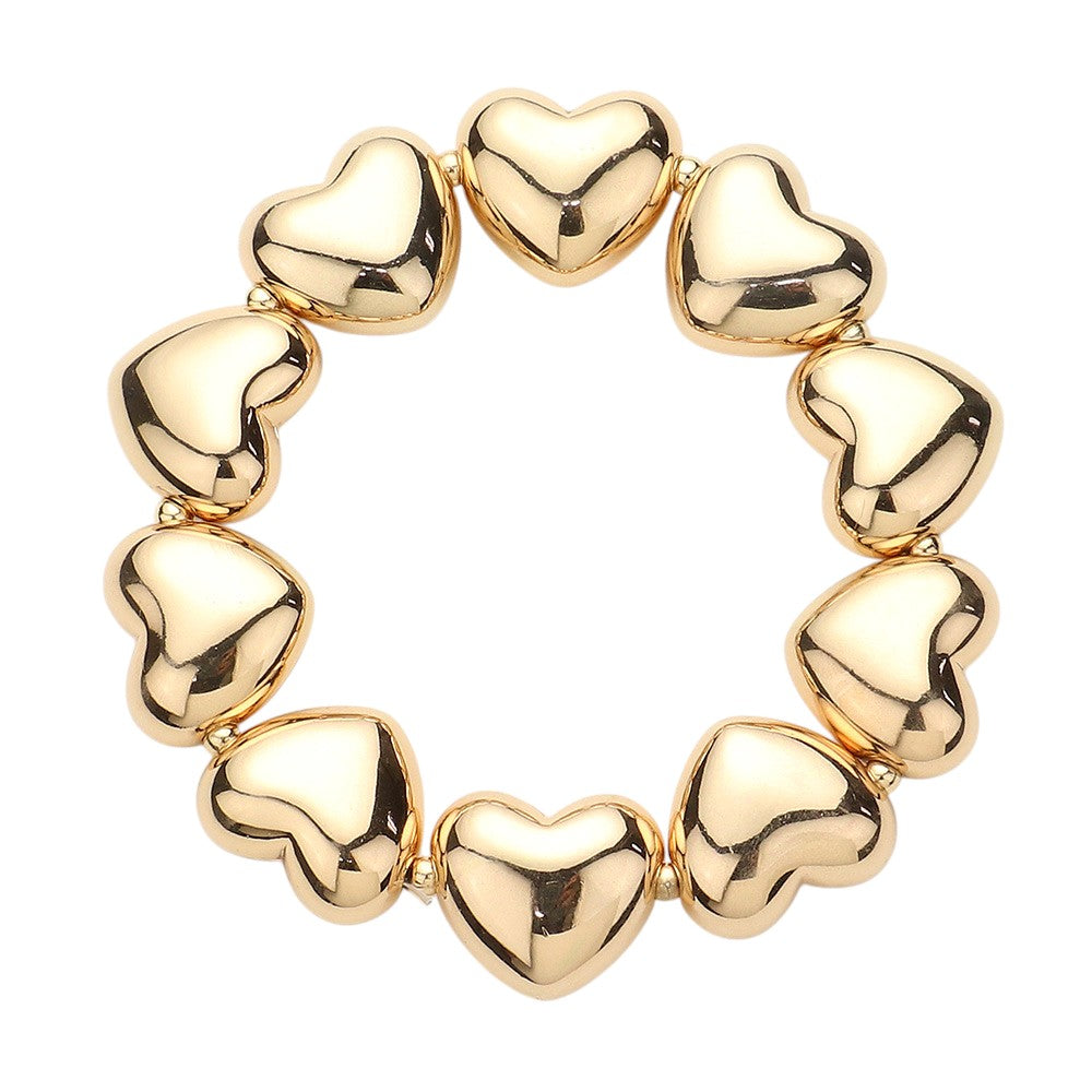 Metal Heart Beaded Stretch Bracelet - Gold - Bracelets