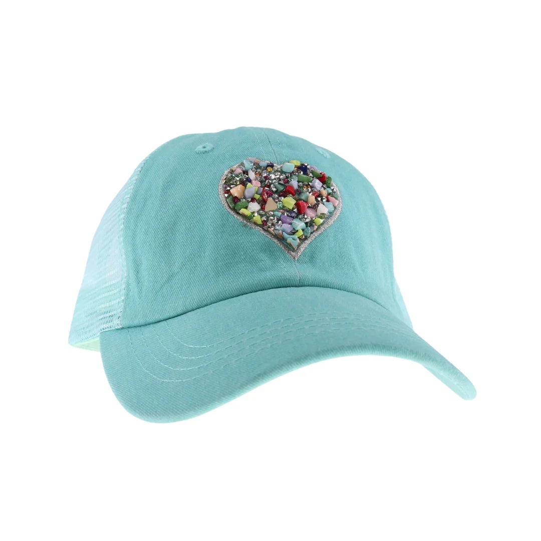 Mint  l C.C Heart Stone Embellishment Baseball Cap is perfect for adding a touch of sparkle to your outfit. With a heart-shaped stone embellishment, this cap adds a unique and stylish touch to any look. Stay on trend and protected from the sun with this must-have accessory.