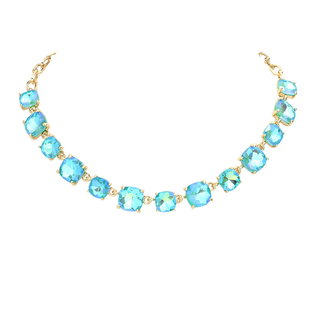 Mint Cushion Square Stone Link Evening Necklace, is the perfect accessory for any occasion. Crafted with attention to detail, this evening necklace will add a touch of glamour to any attire. Perfect Birthday Gift, Mother's Day Gift, Anniversary Gift, Christmas Gift, Valentine's Day Gift, Wedding Party.