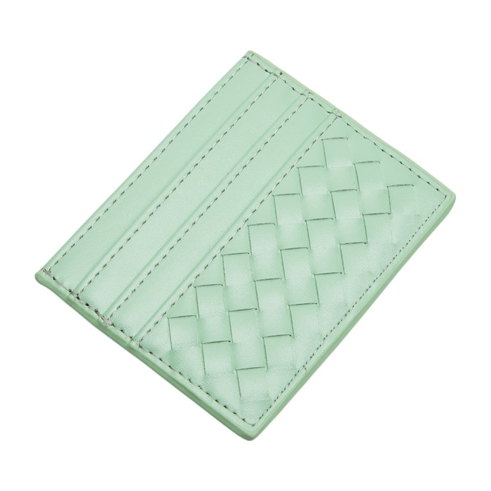 Mint Faux Leather Basket Weave Card Holder Wallet boasts a stylish basket weave design. Made from durable materials, it can securely hold multiple cards and cash while keeping a slim profile. Perfect for those looking for a sophisticated and functional accessory.