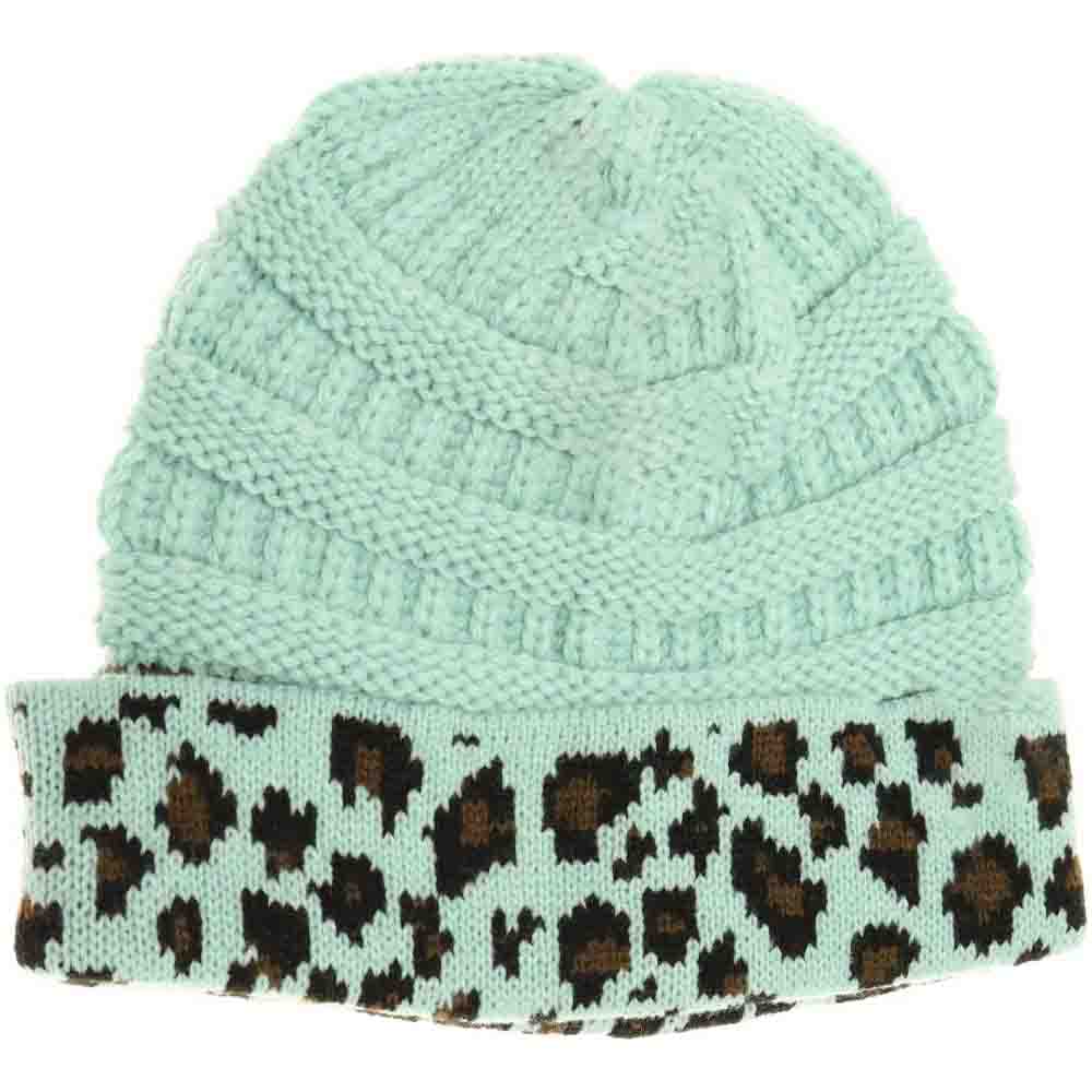 Mint Matching Cuff Leopard Print CC Beanie combines expert craftsmanship with standout style. Designed with a comfortable cuff and eye-catching leopard pattern, this beanie offers reliable warmth and a fashionable look. Its stretchy fabric ensures a secure fit for extended wear, making it an ideal accessory for cool weather while enhancing your seasonal wardrobe with a touch of wild sophistication. 