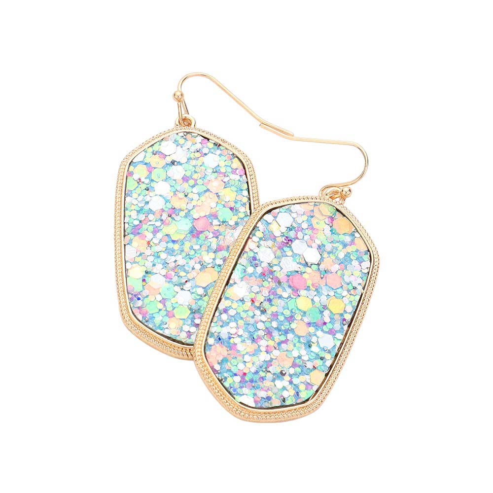 Sparkly Hexagon Frame Dangle Earrings - Mint Multi - Earrings