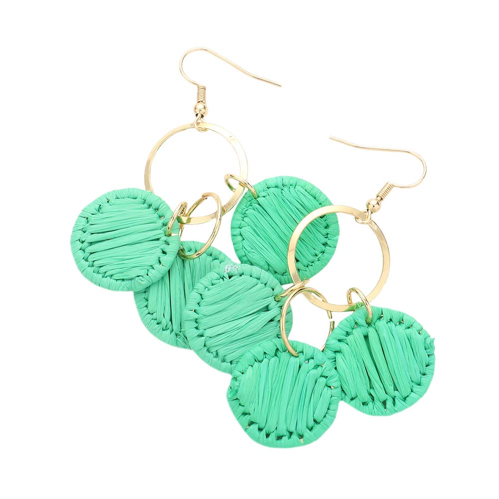 Mint Open Circle Woven Raffia Link Dangle Earrings, turn your ears into a chic fashion statement with these woven raffia link dangle earrings! The beautifully crafted design adds a gorgeous glow to any outfit. Put on a pop of color to complete your ensemble in perfect style. Complete your look with these open-circle woven raffia earrings. 