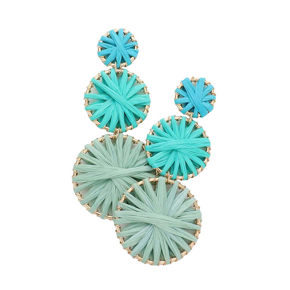 Mint Raffia Wrapped Triple Circle Link Dangle Earrings, turn your ears into a chic fashion statement with these triple circle link dangle earrings! The beautifully crafted design adds a gorgeous glow to any outfit. These beautifully unique designed earrings with beautiful colors are suitable as gifts for wives, girlfriends, lovers, friends, and mothers. An excellent choice for wearing at outings, parties, events, etc.