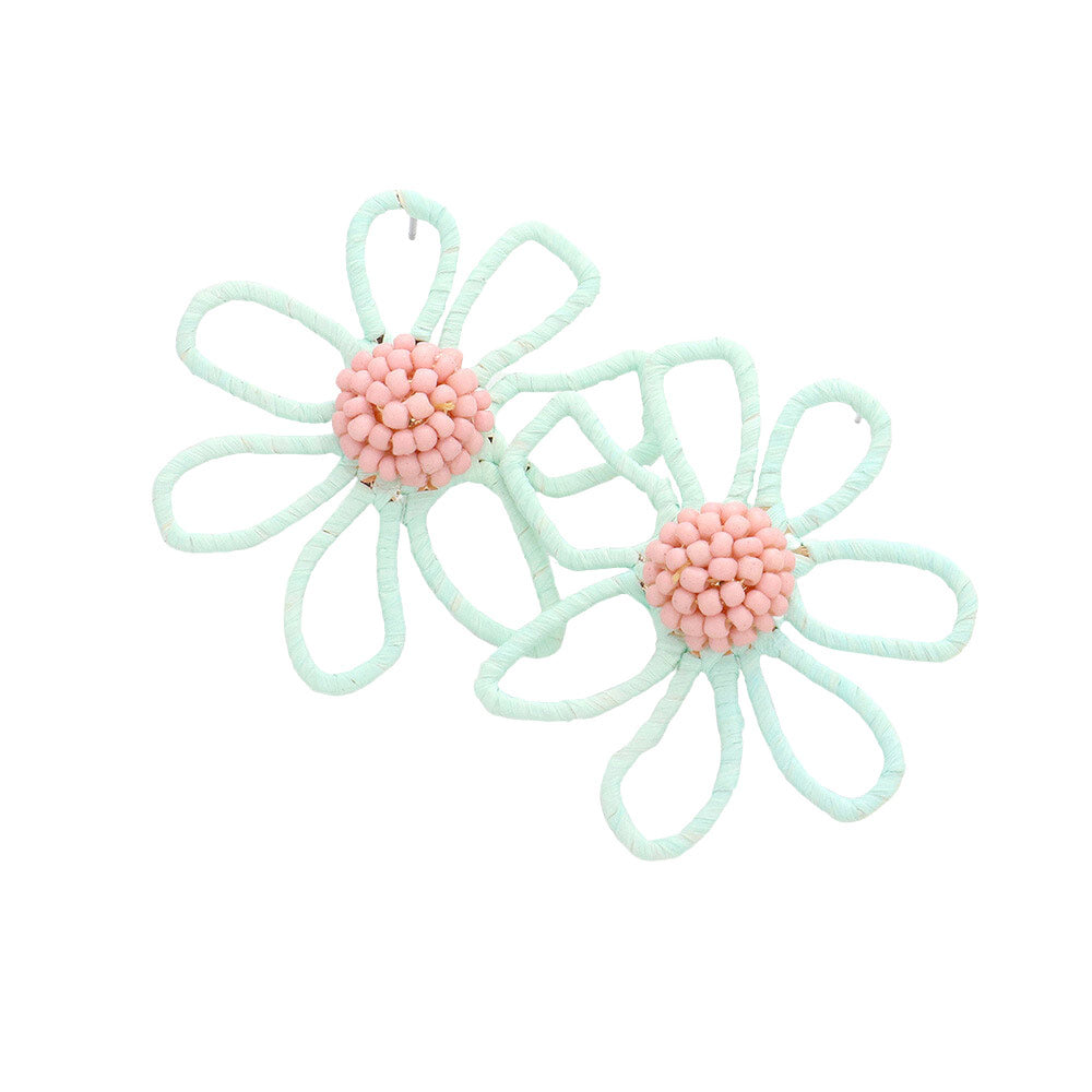 Mint Seed Beaded Raffia Wrapped Flower Earrings, turn your ears into a chic fashion statement with these raffia-wrapped flower earrings! These raffia-wrapped flower earrings are very lightweight and comfortable, you can wear these for a long time on the occasion. The beautifully crafted design adds a gorgeous glow to any outfit.