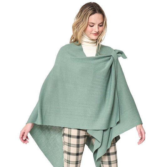 Mint Shoulder Strap Solid Ruana Poncho, with the latest trend in ladies outfit cover-up! the high-quality bling border solid neck poncho is soft, comfortable, and warm but lightweight. Stay protected from the chilly weather while taking your elegant looks to a whole new level with an eye-catching, luxurious outfit women!