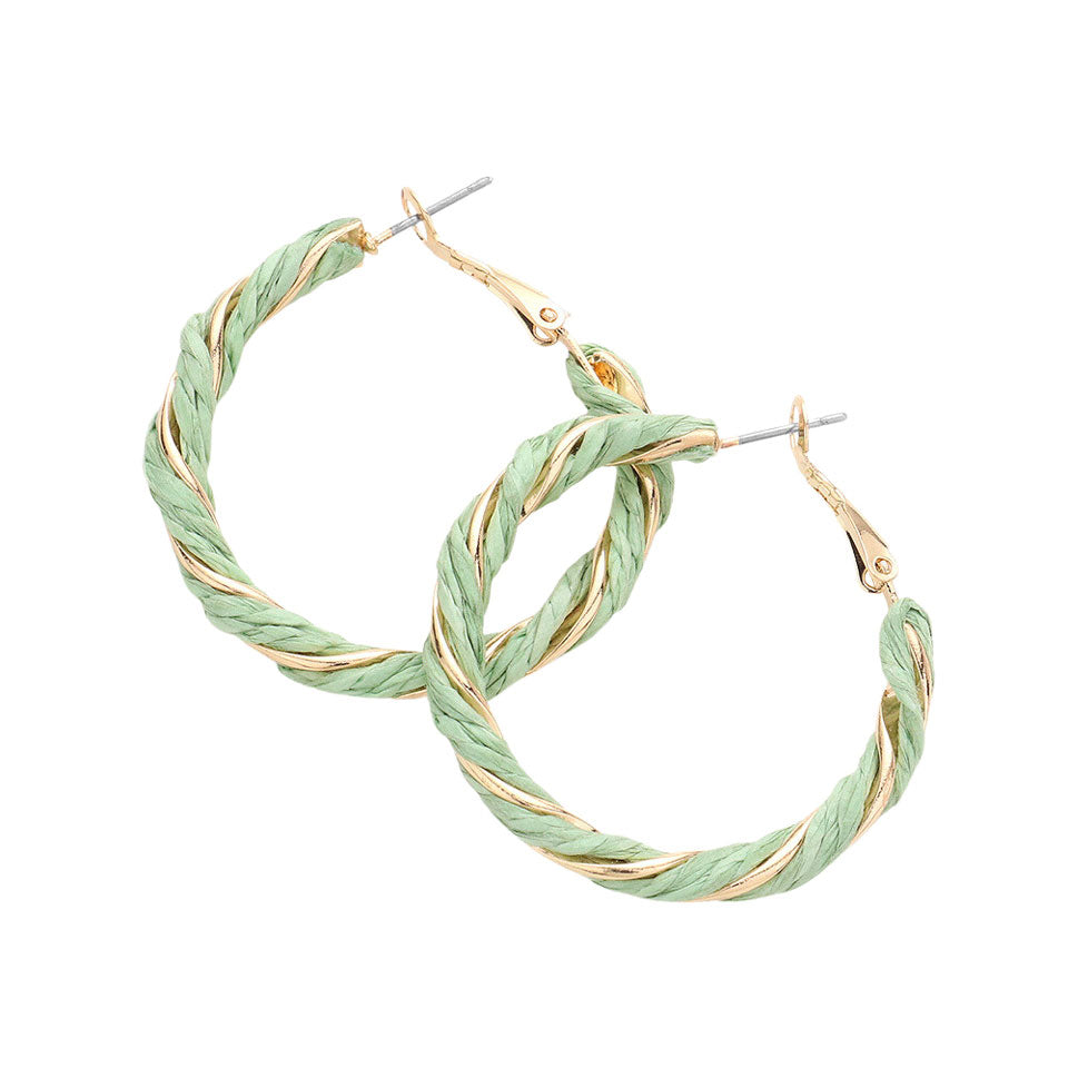 Mint Twisted Raffia Hoop Earrings, turn your ears into a chic fashion statement with these raffia hoop earrings! These raffia earrings are very lightweight and comfortable, you can wear these for a long time on occasion. The beautifully crafted design adds a gorgeous glow to any outfit. 